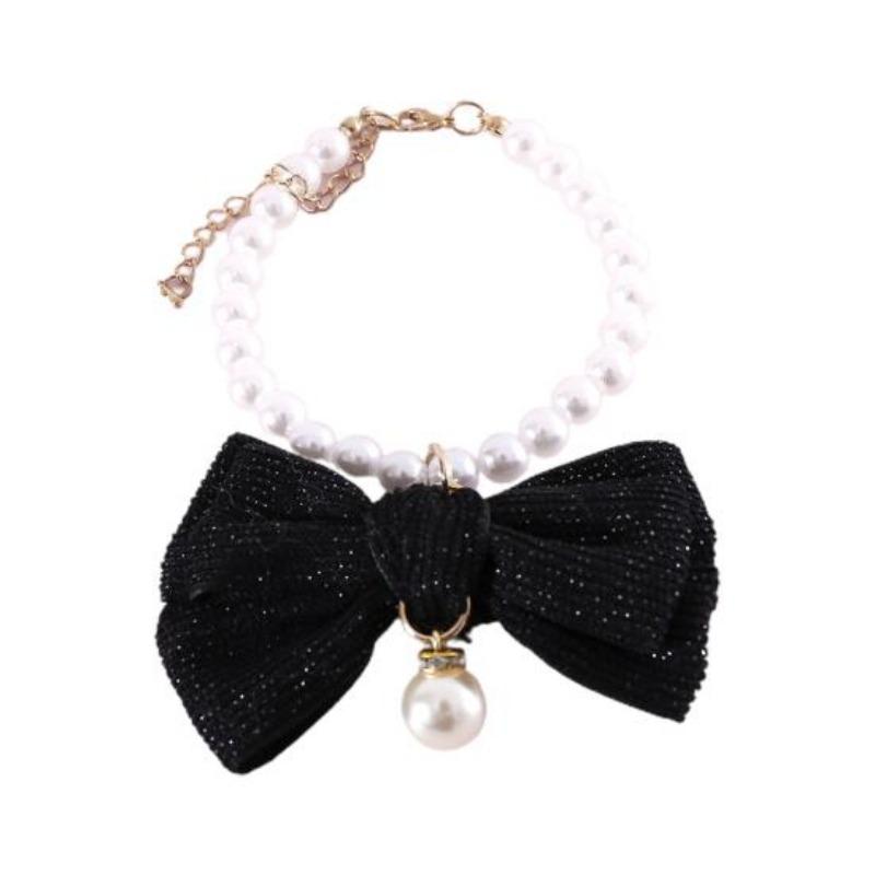 Pet Necklace Elegant Adjustable Cat Dog Collar with Faux Pearl Bow Cute Pet Neck Circle Pet Accessory