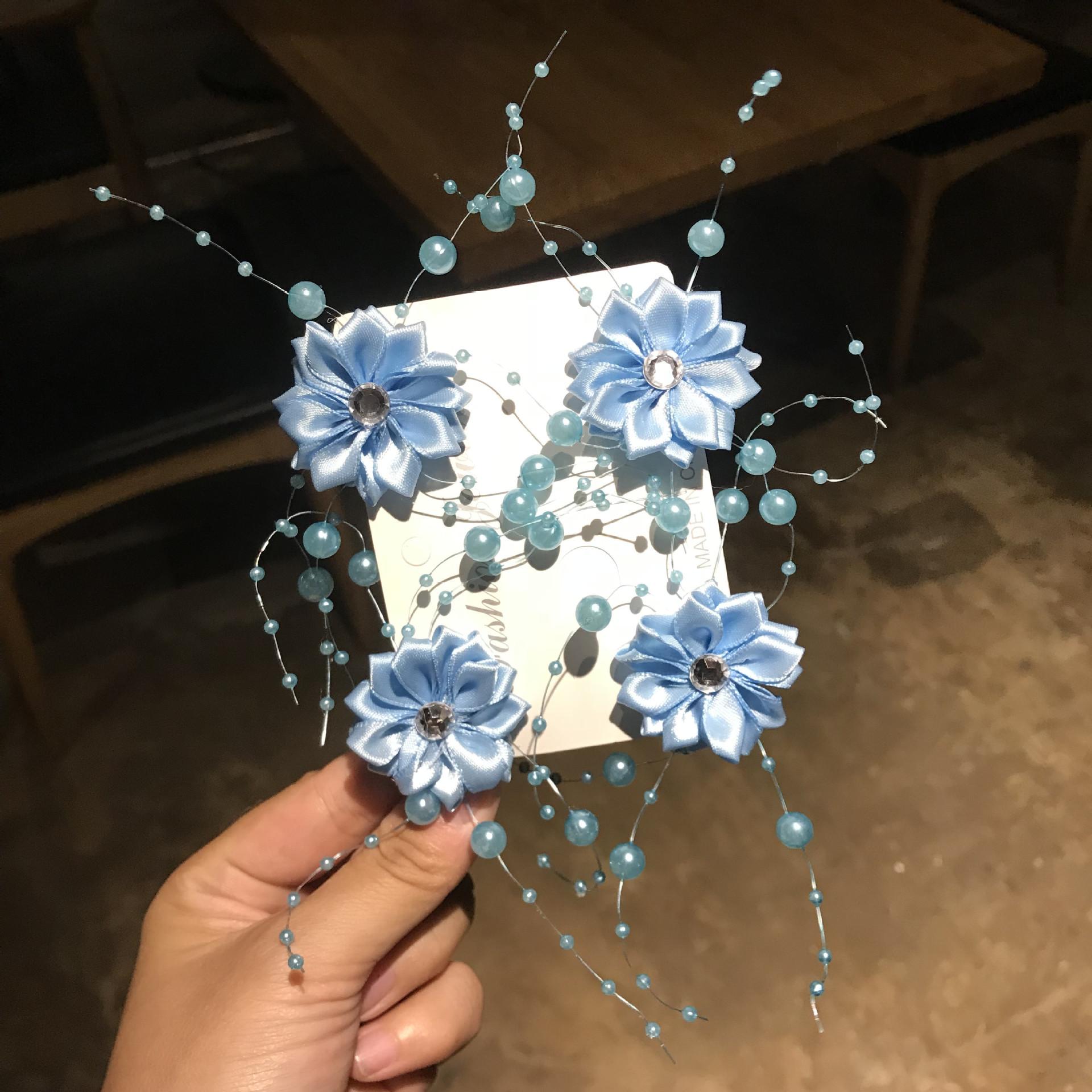 

4Pcs Bridal Crystal Pearl Flower Hair Clip Hair Jewelry Wedding Hair Accessories Kids Party Girls Gypsophila Flower Hairpin 4pc sky blue