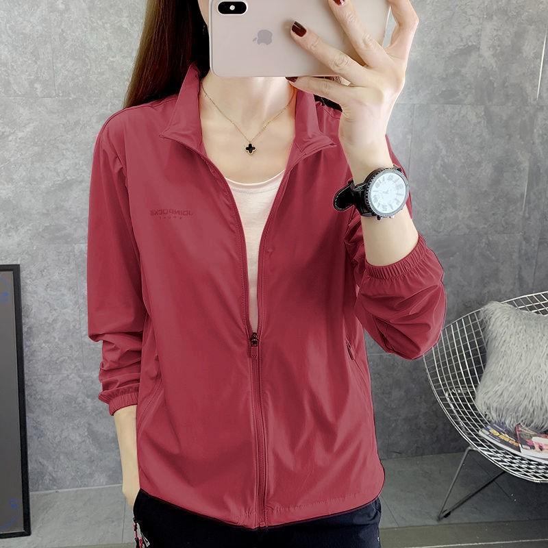 

Women s Loose Fit Thin Spor Jaet Stand Collar Cardigan Summer Sun Protection Faionable Windbreaker Breathable 3XL вина червоного кольору