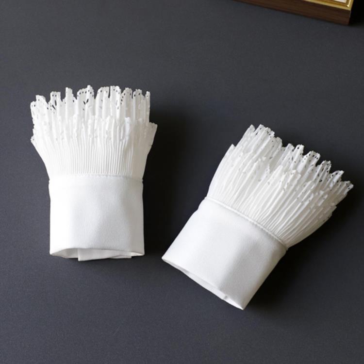 White Fake Sleeve Cuff DIY Ruffle Detachable Cuffs For Women Sweater Button Black Decorated Lace Cuff Fake Sleeves Tie
