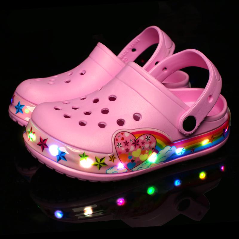 

Summer Children Hole Sandals LED Lighted Flashing Light Shoes Boys Girls Beach Sandals Kids Breathable Fashion Sneakers 25