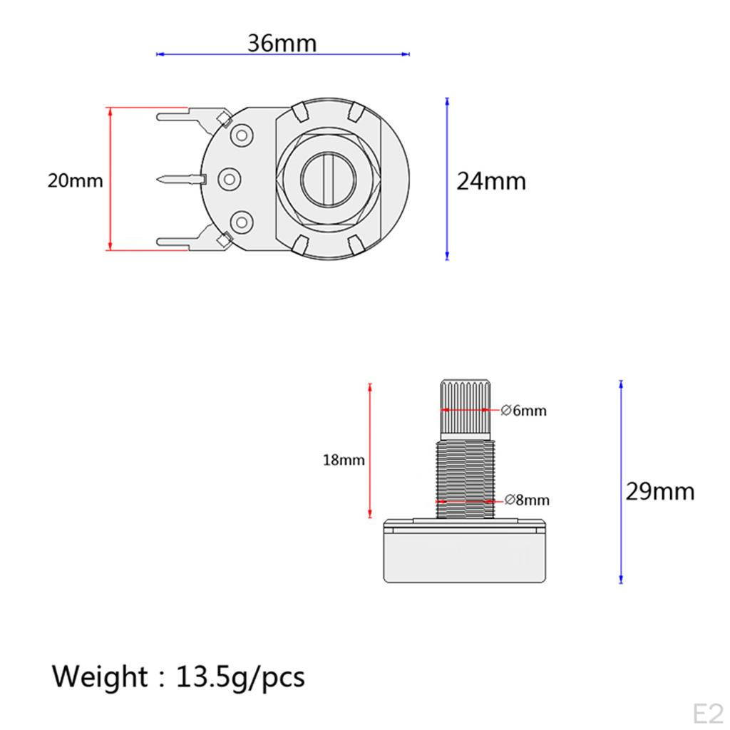10 Pieces A250K Potentiometer Mini Guitar Push Pots 18mm Split Shaft for Electric Parts