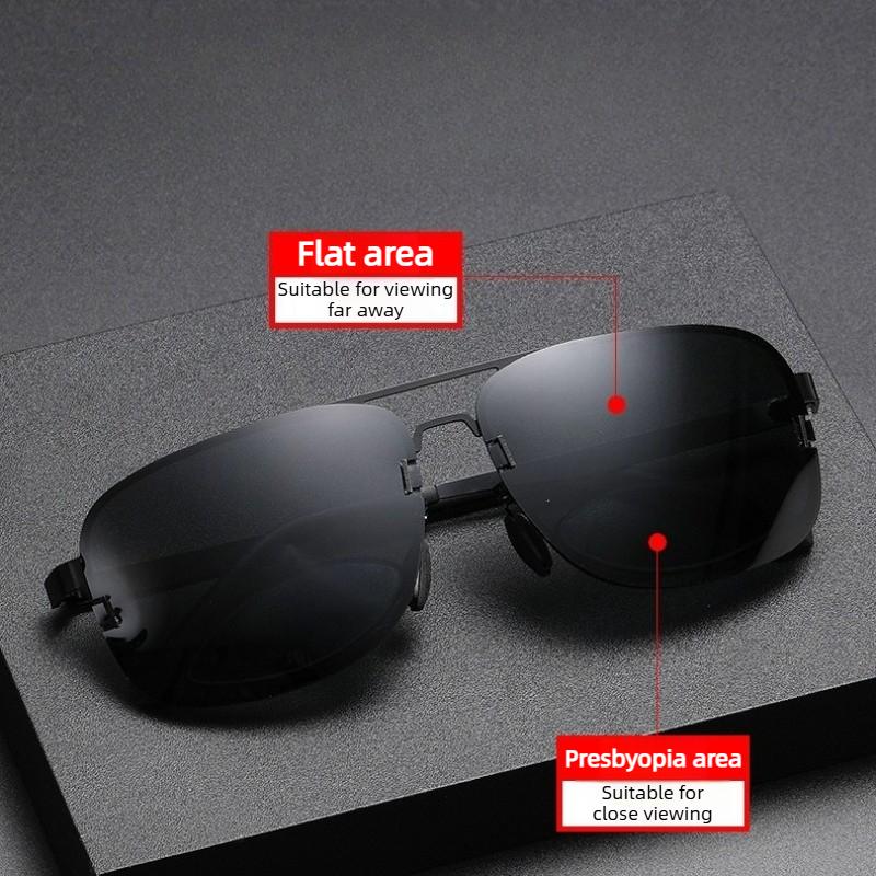 Metal Double-Bridge Polarized Presbyopia Sunglasses Outdoor Gray-Lens Bifocal Reading Glasses Classic Driving Shades for Men