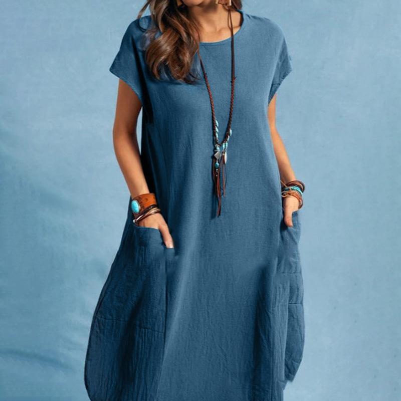 Damenkragen Kurzarmkleid einfarbig locker Sommer Freizeitrock
