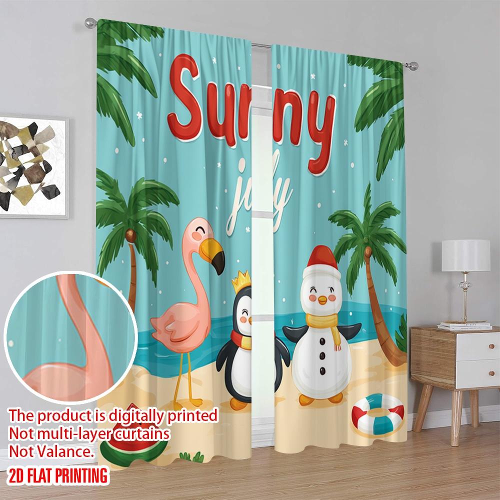 2pcs,2D Plane Printing Minimalist Curtains Flamingo & Snowman Tropical Ocean 100% Polyester (without Rod) Art Deco Festive