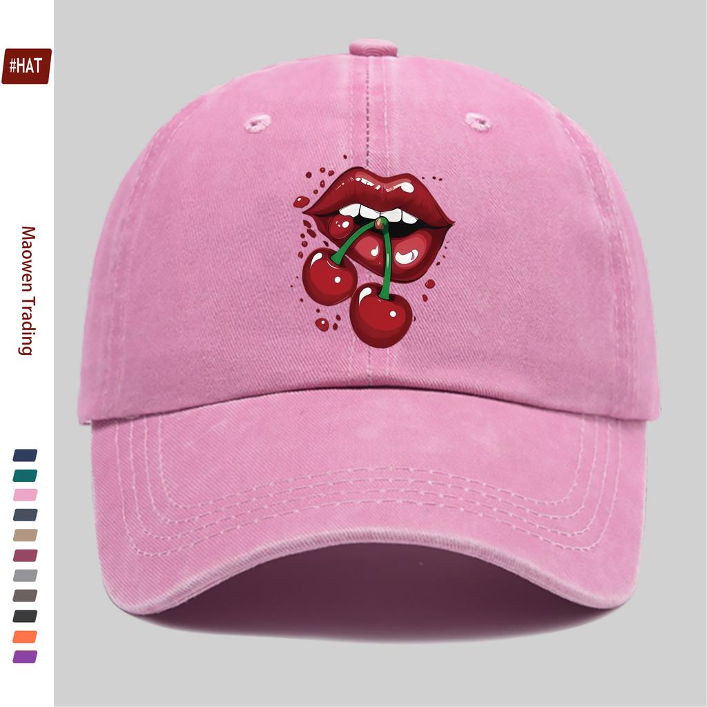 Pc Fashionable and Creative Cherry Lip Design Trendy and Stylish Pattern Print Baseball Cap Trucker Sun Hat Comfortable and