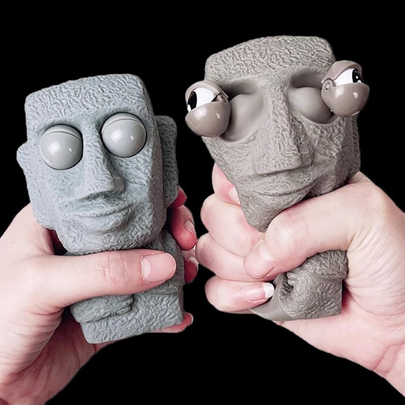 Stone Man Releases Stress Toy Slowly Rebounds Soft Moai Statue Squeeze Eyes Interested Expression Relaxes Stress Children'S Gift