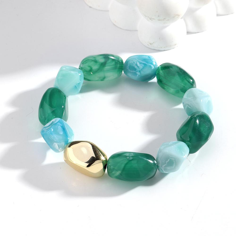 New Acrylic Irregular Geometric Beads Elastic Bracelets for Women Boho Resin Multicolor Beaded Bangle Handmade Jewelry Gifts
