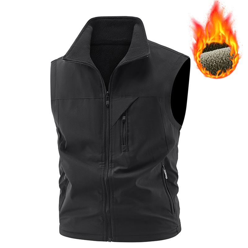 Men Winter Fleece Warm Vest Jacket Men Outdoor Windproof Photographer Fishing Waistcoat Stand Collar Double-Sided Vest Male