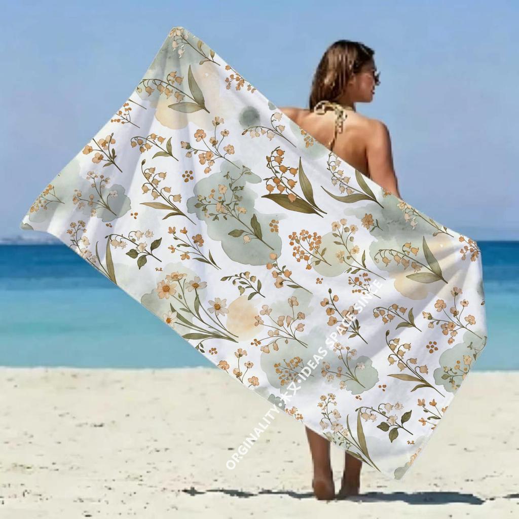 Vintage Watercolor Floral Beach Towel Patterned Sunscreen And Windproof Suitable For Swimming Pool Camping Travel