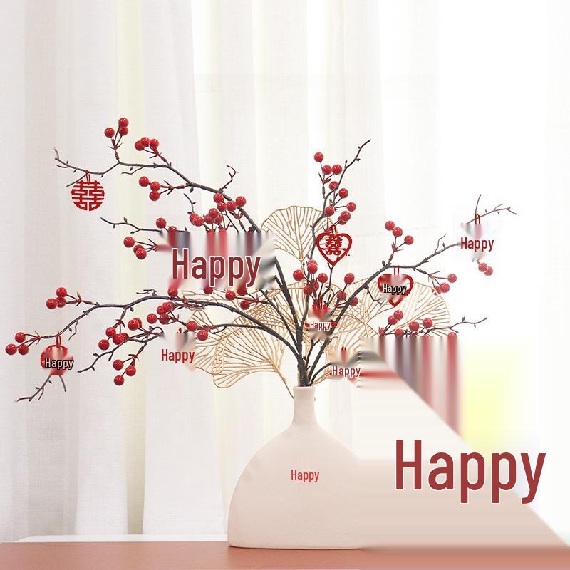 Red Berry Bonsai Scene Ornament for Wedding and Living Room Decor