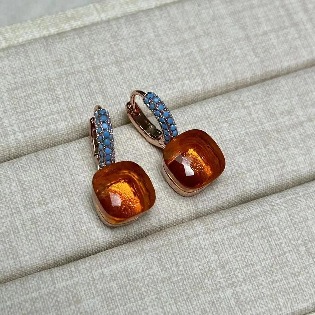 Boucles d'oreilles Nudo 10,6 mm Incrustées de Turquoise Zircon Pour Femmes Topaze Bleue Pendantes Carrées en Cristal Boucle d'oreille Bijoux de Mode Cadeau