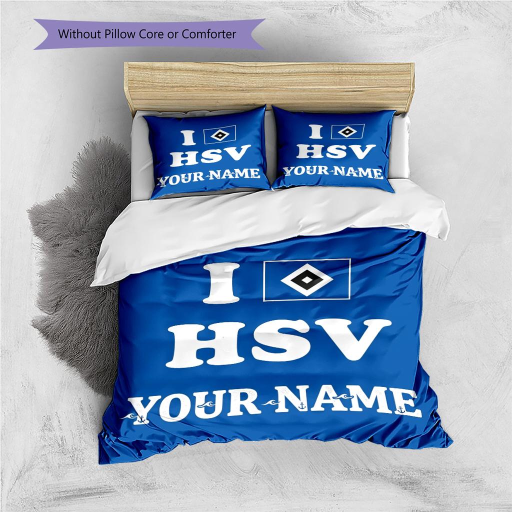 Benutzerdefinierte Bettwäsche mit HSV-Logo, Steppbett-Set, Bettbezug, Kissenbezug, Heim-Geburtstagsgeschenk(1 Bettbezug + 2 Kissenbezüge, ohne Füllung) -HE70
