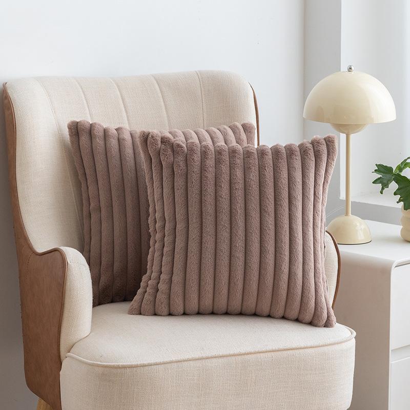 2Pcs Luxury Nordic Plush Cushion Cover Comfortable Textured Striped Throw Pillow Cover Soft Plush Pillowcase Living Room Decor