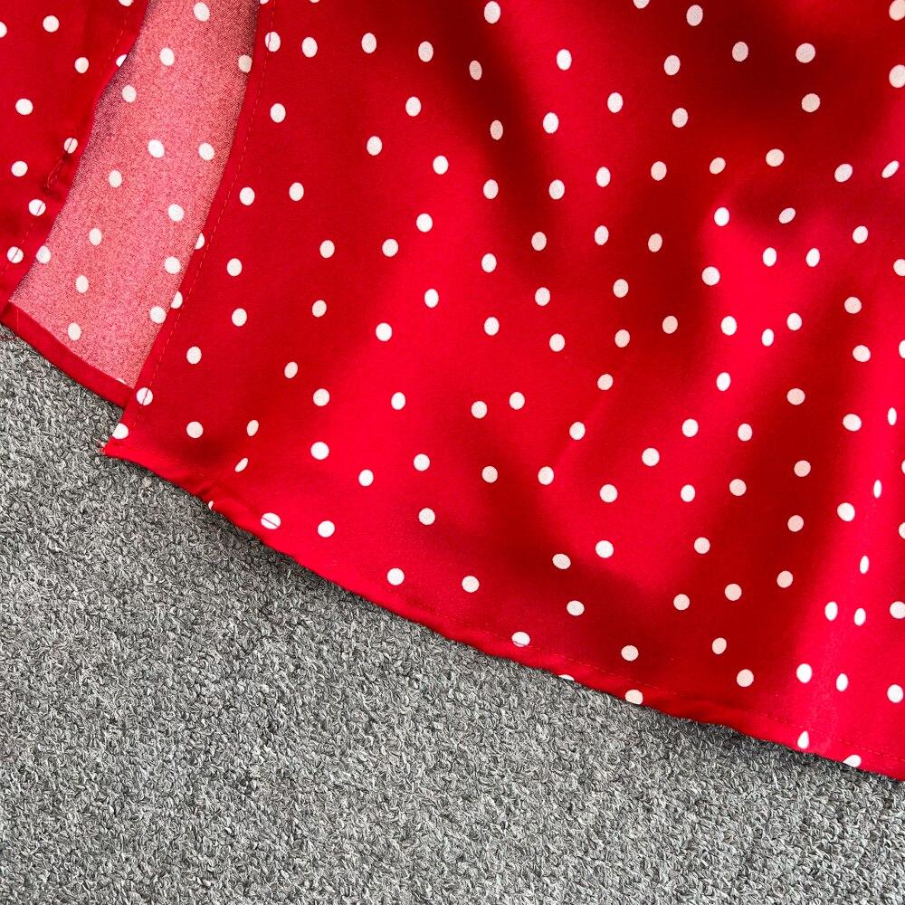 Seaside Holiday Backless Super Sexy Square Collar Slim-fitting Sleeved Mid-length Split Dot Dress