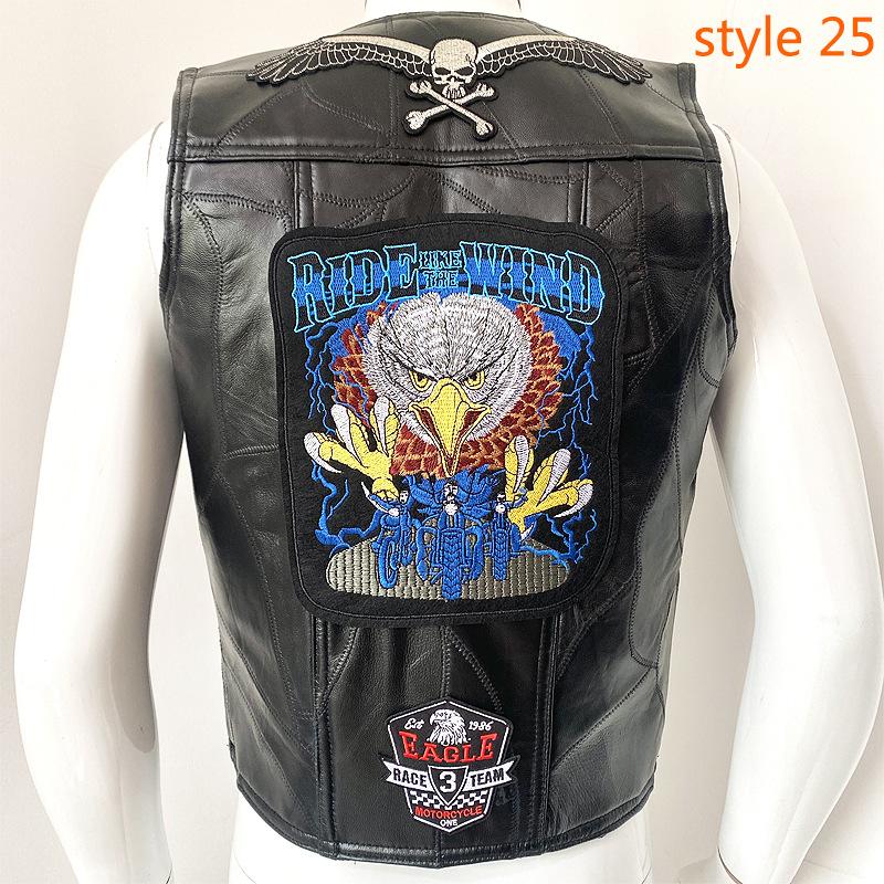 

Європейський мотоциклетний жилет Harley Шкіряний жилет Чоловіча шкіряна куртка через плече Bio Green Magic Embroidery Badge Design XXXL