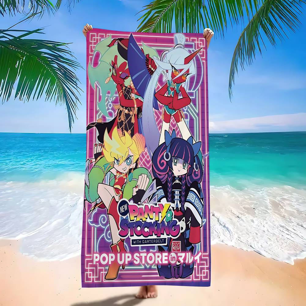 Anime P-Panty And Stocking Microfiber Blanket Quick Drying Beach Towels Oversized Printing Super Absorbent Pool Towel Blanket