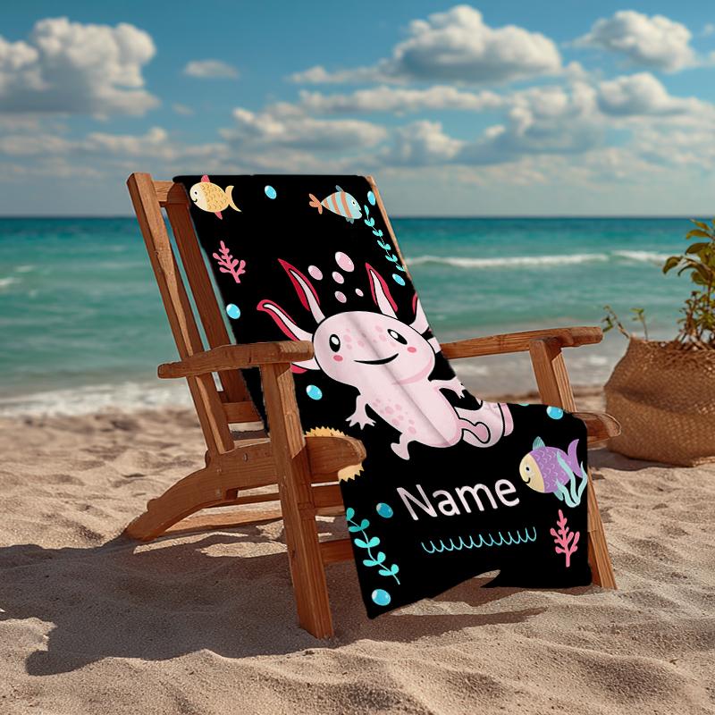 Custom Name Ultra-Soft Beach Towel with Axolotl Theme,Ideal for Pool - Camping, Diving - Perfect Travel Essential, Vibrant Beach Towel.
