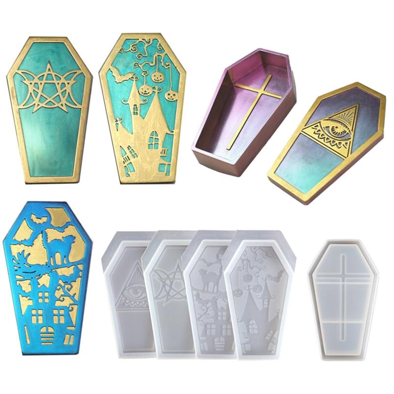Halloween Coffin Storage Box Mold with Lids Epoxy Crystal Resin Silicone Mold for DIY Home Decoration Jewelry Storage