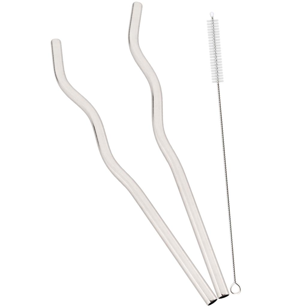 2pcs Wavy Stainless Steel Straight Straw Set Fruit Juice Milkshake Cocktail Bubble Tea Drinking Straw Kitchen Bar Accessories