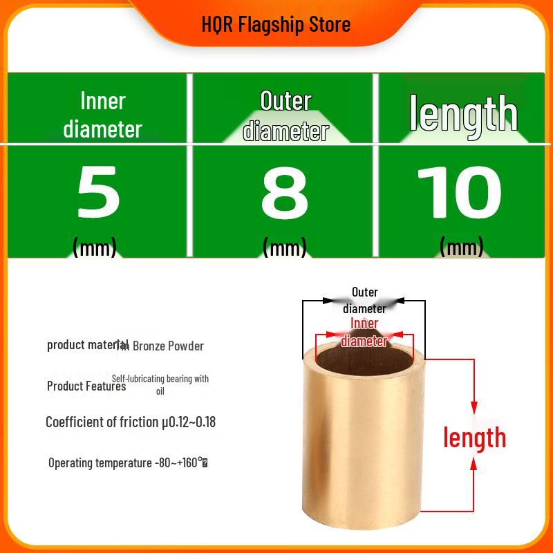 Self-Lubricating Oil-Impregnated Copper Bearing Bushing, Inner Guide 3-5, 6-8, 10-14, 15-32