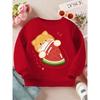 Cotton Kids Sweatshirt Loose-Fit Crew Neck Sweatshirt with Orange Cat & Watermelon Print , Spring/Autumn Casual Attire, Machine Washable