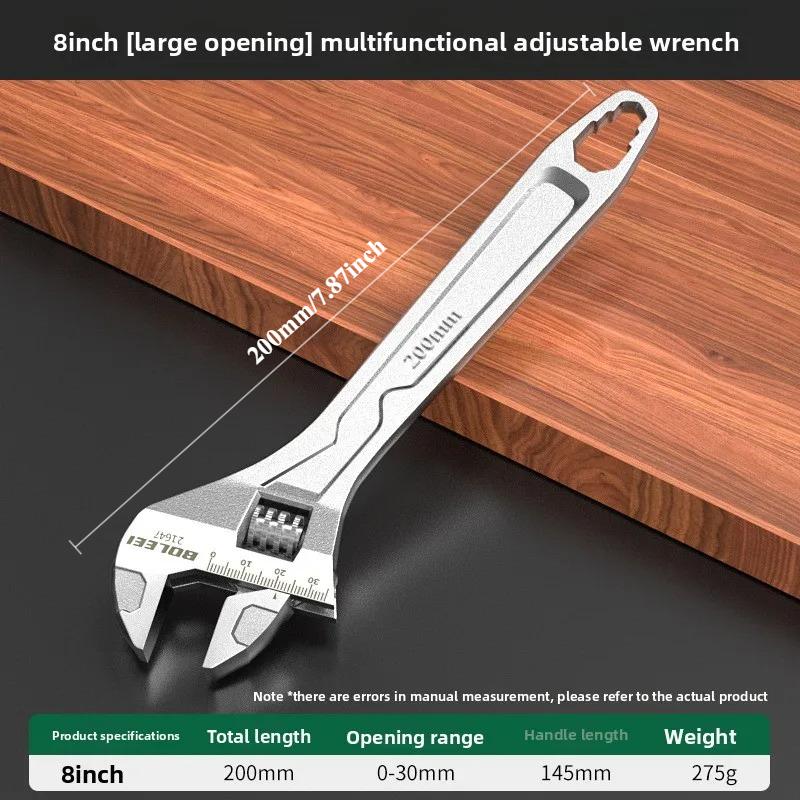 Adjustable Wrench Large Opening Long Handle Universal Spanner CR-V Steel Hand Repair Tool