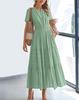 2026 Spring and Summer European and American Women's Fashion V-neck Pleated Bubble Sleeves Layered Pendulum Dress Women