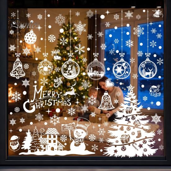 Waterproof Window Stickers 10Pcs Christmas Clings, White Winter Snowflake Decals, Static Non Adhesive Glass Art for Home Storefront, Reusable Holiday