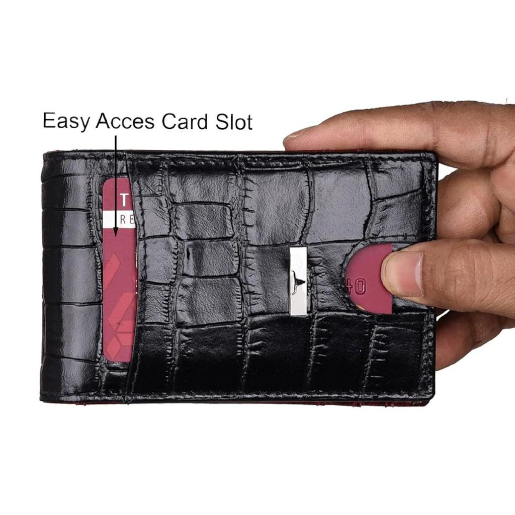 Eddy Black/Red Money Clip Leather Wallet for Men