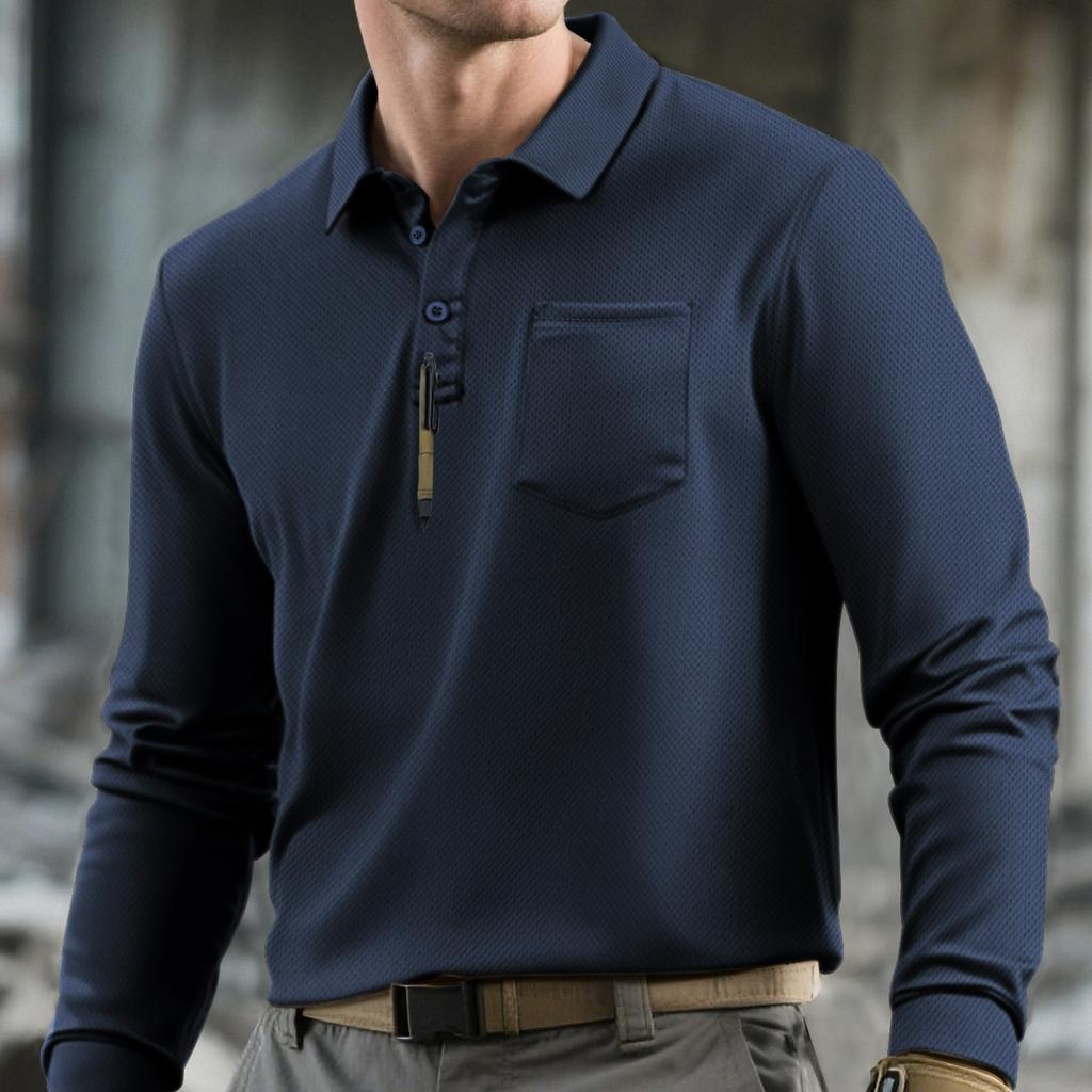 European and American Autumn Men's Long-sleeved Loose Top Lapel T-shirt