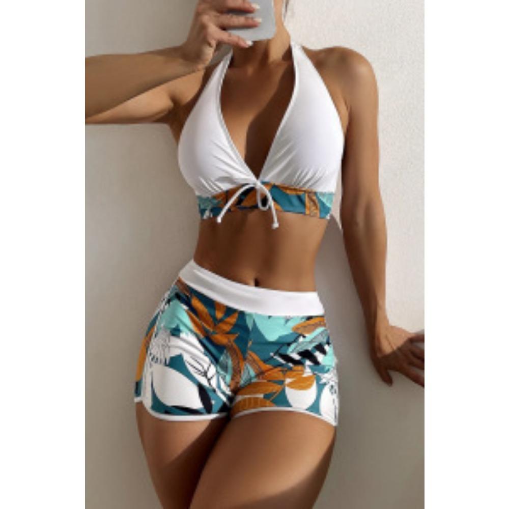 Dwukolorowy strój kąpielowy typu bokser z nadrukiem, sportowy, europejski i amerykański strój kąpielowy bez pleców