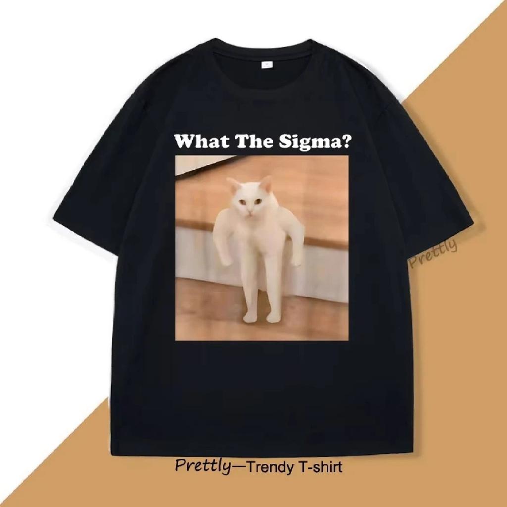 What Sigma Meme Cat T-shirt Women Men Funny Tshirt Cotton O Neck Short-sleeved Tops Summer Street Fashion T Shirt Men's Clothing