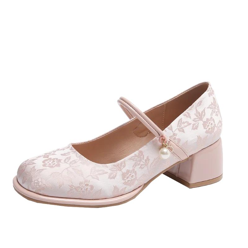 

Новая весенняя женская обувь, туфли-лодочки с квадратным носком, модные ретро туфли Мэри Джейн для женщин, на толстом среднем каблуке, женская обувь 40 розовый