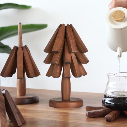 3-Piece Trivet and Bamboo Tripod Mat Set - For Hot Dishes, Frying Pans, and Teapots, Beautiful and Functional Tree-Shaped Design
