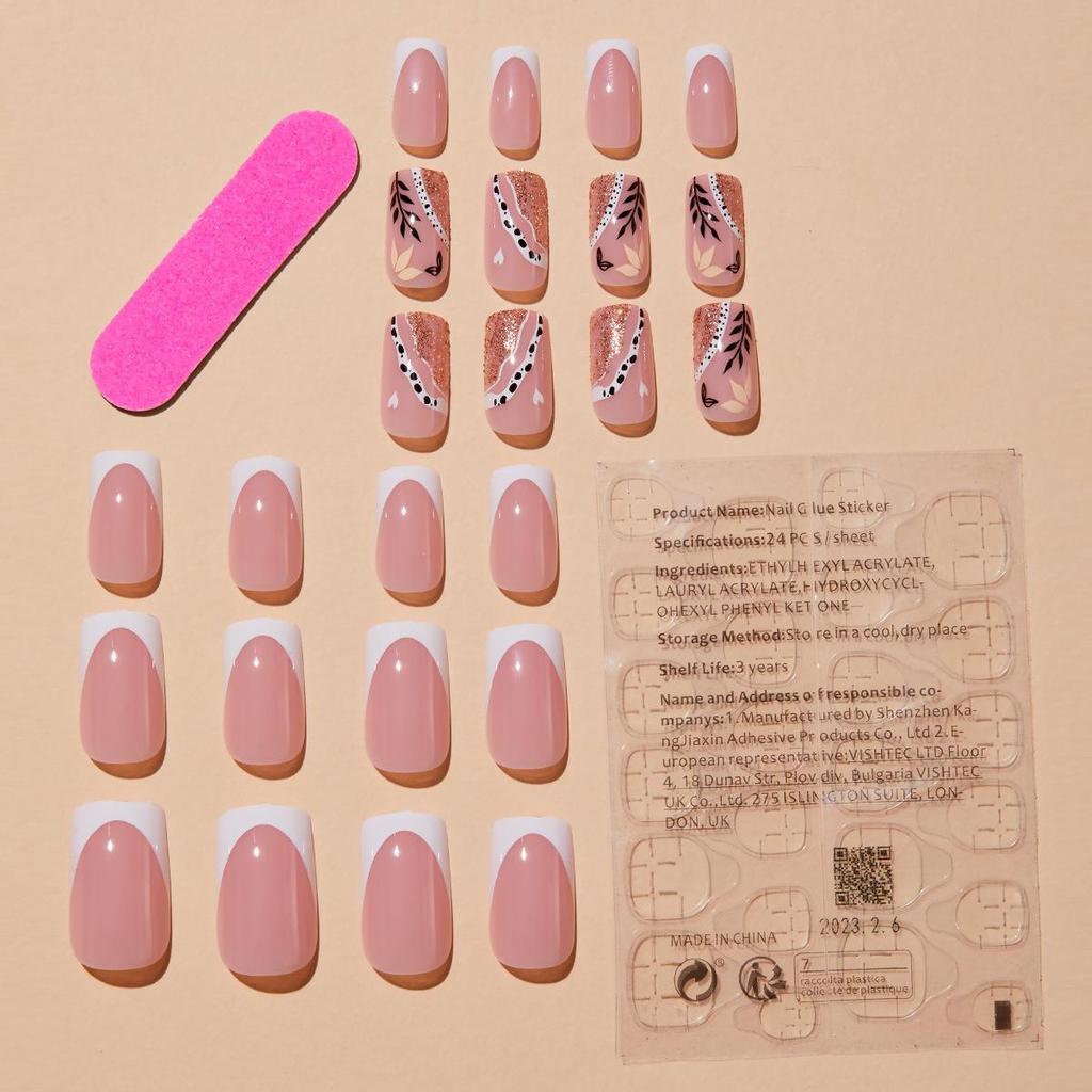 French Glitter Leaf Nail Tips: European & American Style False Nails