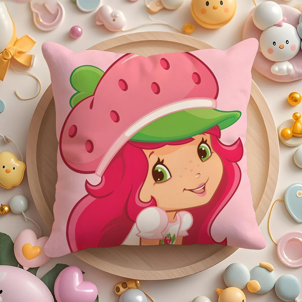 Cartoon S-Strawberry S-Shortcake Cushion Cover Home & Car Multi-Scene Pillow Cover - Reversible, Soft & Durable for Daily Use