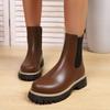 Shoes for Women Autumn and Winter New Round Toe Low Heel Women Boots Chelsea Motorcycle Boots Solid Color Casual Women Shoes 43