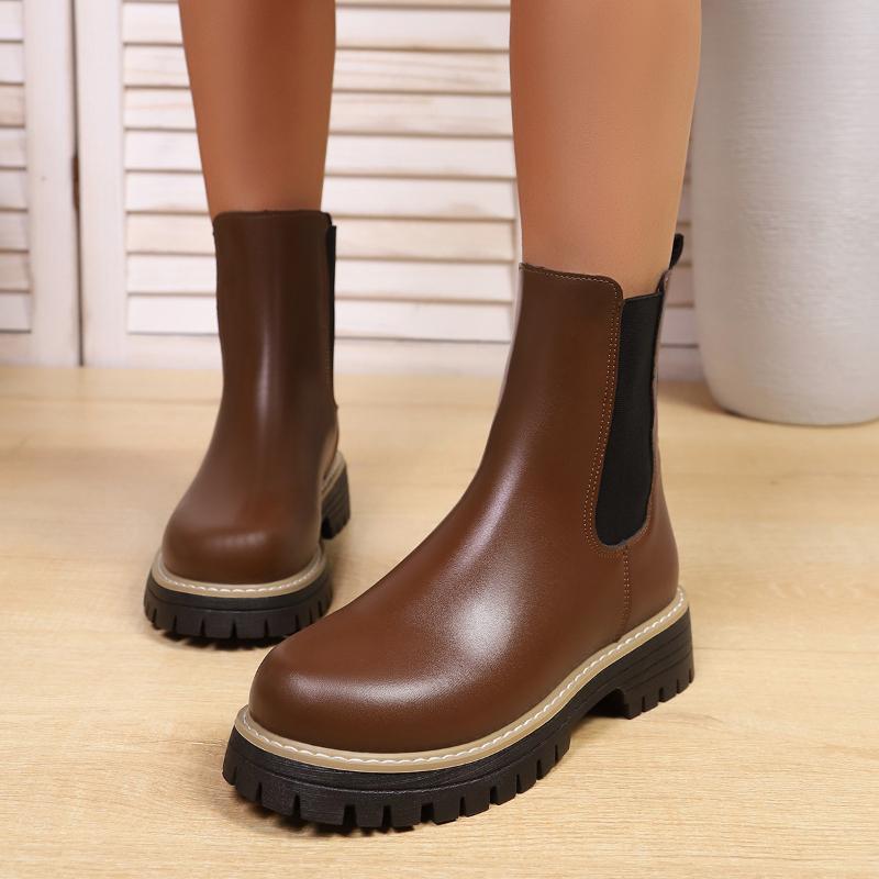 Shoes for Women Autumn and Winter New Round Toe Low Heel Women Boots Chelsea Motorcycle Boots Solid Color Casual Women Shoes 43