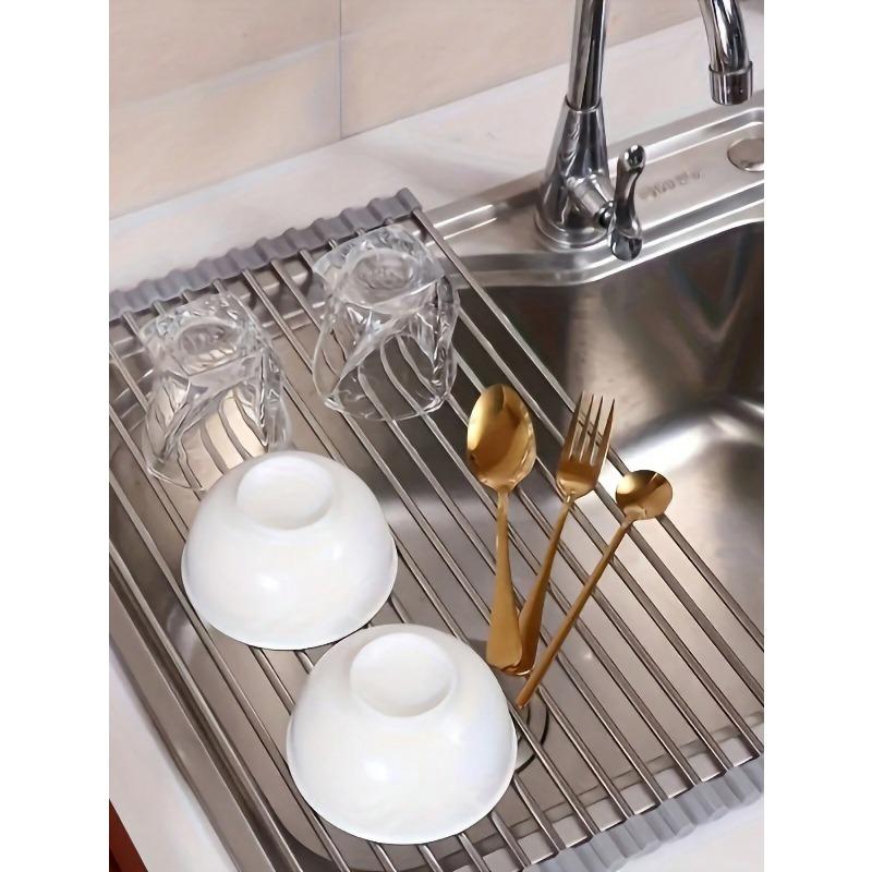 Roll Up Dish Drying Rack, Over The Sink Stainless Steel Multifunctional Dish Drain Rack, Portable Stainless Steel Rolling Rack, Sink Rack Mat