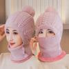 Wool Knitted Women Wool Knitted Hat Thick Face Warmer Pompoms Cap Windproof Winter Ski Hat