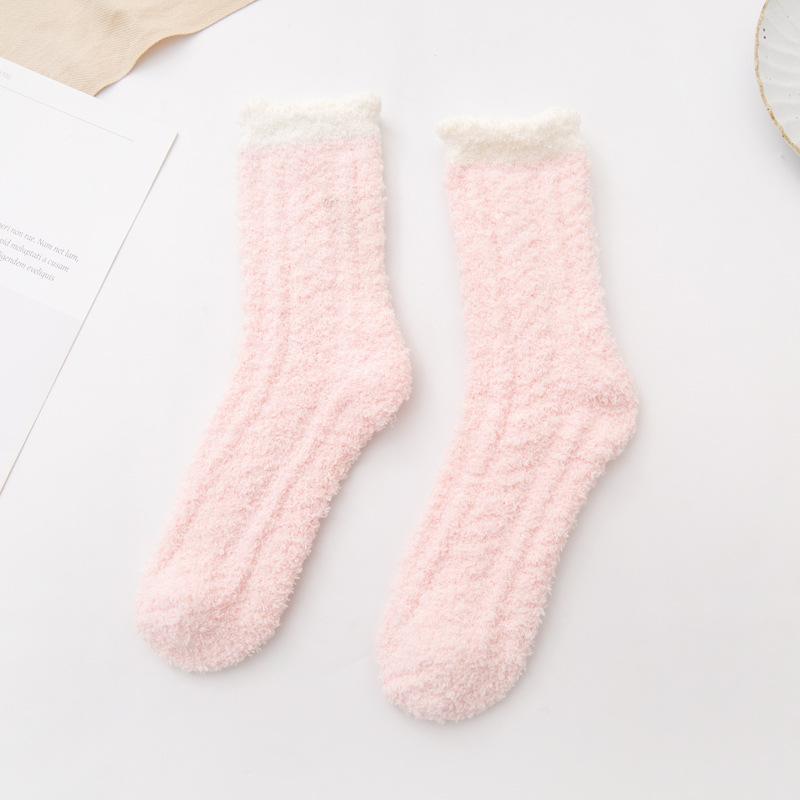 5/10 Pairs Autumn and Winter Non Shedding Twisted Coral Fleece Socks for Women Fleece Lined Thickened Home Floor Socks Mid Calf Sleep Postpartum Socks