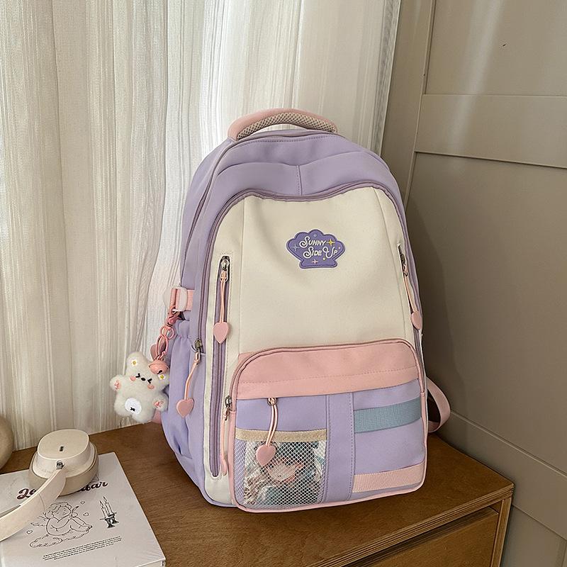 

Student schoolbag girls large capacity high value student backpack splicing cute multi-compartment spine backpack women фіолетовий