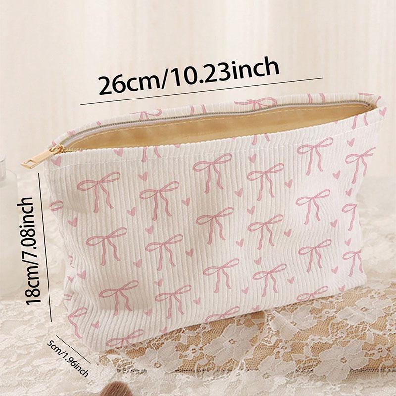 

Розовая косметичка с бантом, вельветовая, на молнии, органайзер для макияжа, легкая, портативная сумка для хранения косметики для женщин, дорожная сумочка