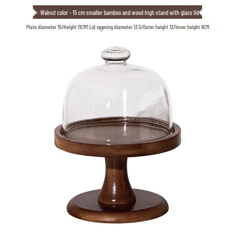 Walnut High-footed Wooden Cake Tray with Glass Lid
