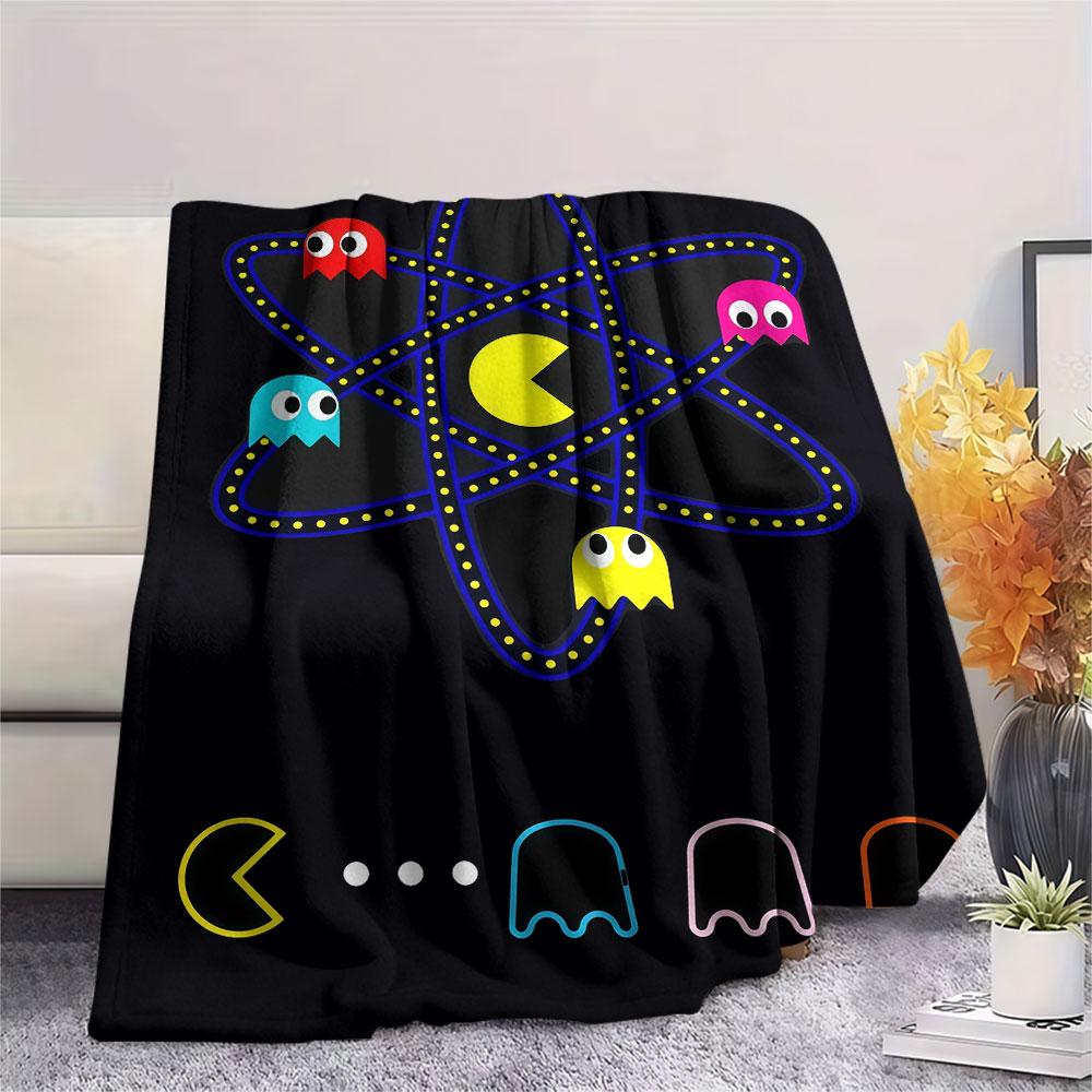 Pac‑Man Printed Flannel Blanket, soft throw for bedroom sofa, washable, fan merchandise, great gift.