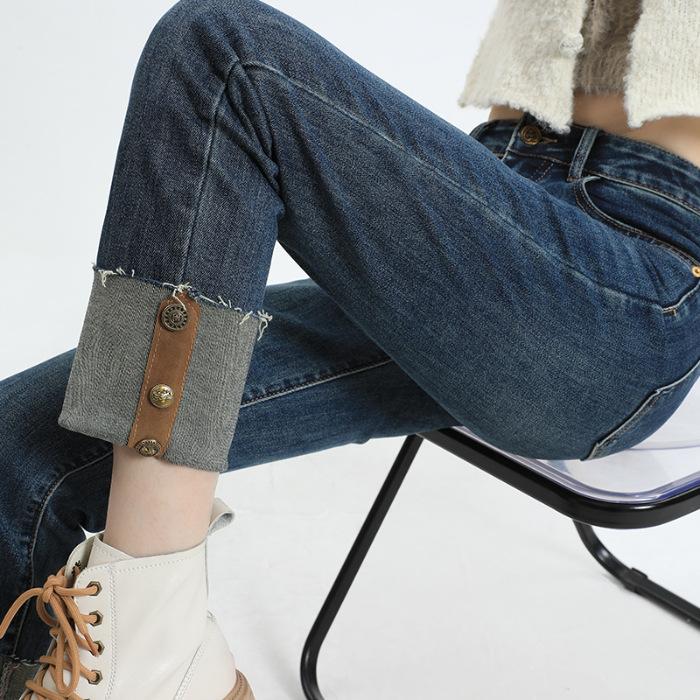 

Женская осенне-зимняя милая и крутая женская одежда с высокой талией, прямые джинсы для женщин, осень-зима 2XL