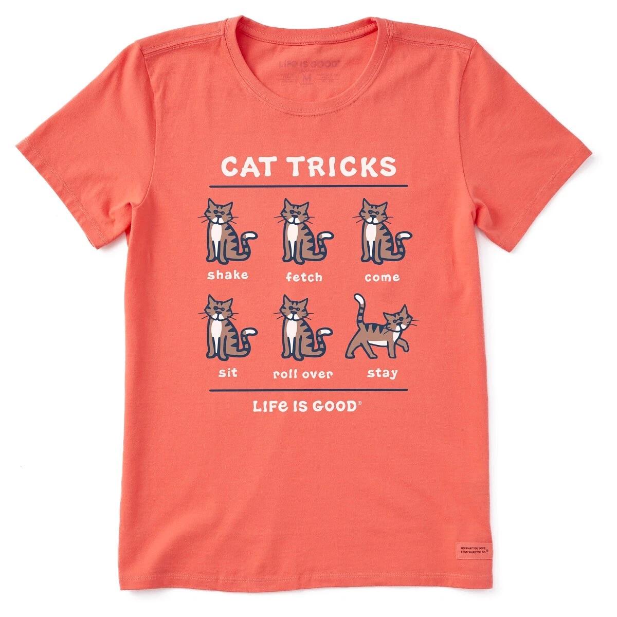 Life is Good. Women s Vintage Tabby Al Cat Tricks SS Crusher Tee, Mango Orange XL