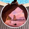 Coast Cave Round Beach Towel with Tassels,Absorbent Soft Sand Free Picnic Mat for Bathroom Pool Surf Travel Outdoor Meditation