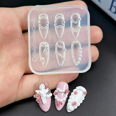 1pc French Cream Ruffle Nail Art Mold, 3D Silicone Mold Suitable For Resin Crafts, Gothic Cake Lace Ruffle Cream Striped Bow Design DIY Nail Tool